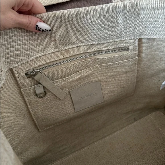 Zara Jute & Cotton Tote Bag Beige Red NWT Summer Chic - Picture 7 of 10